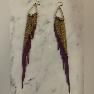 Gold & Purple Long Dangly Earrings